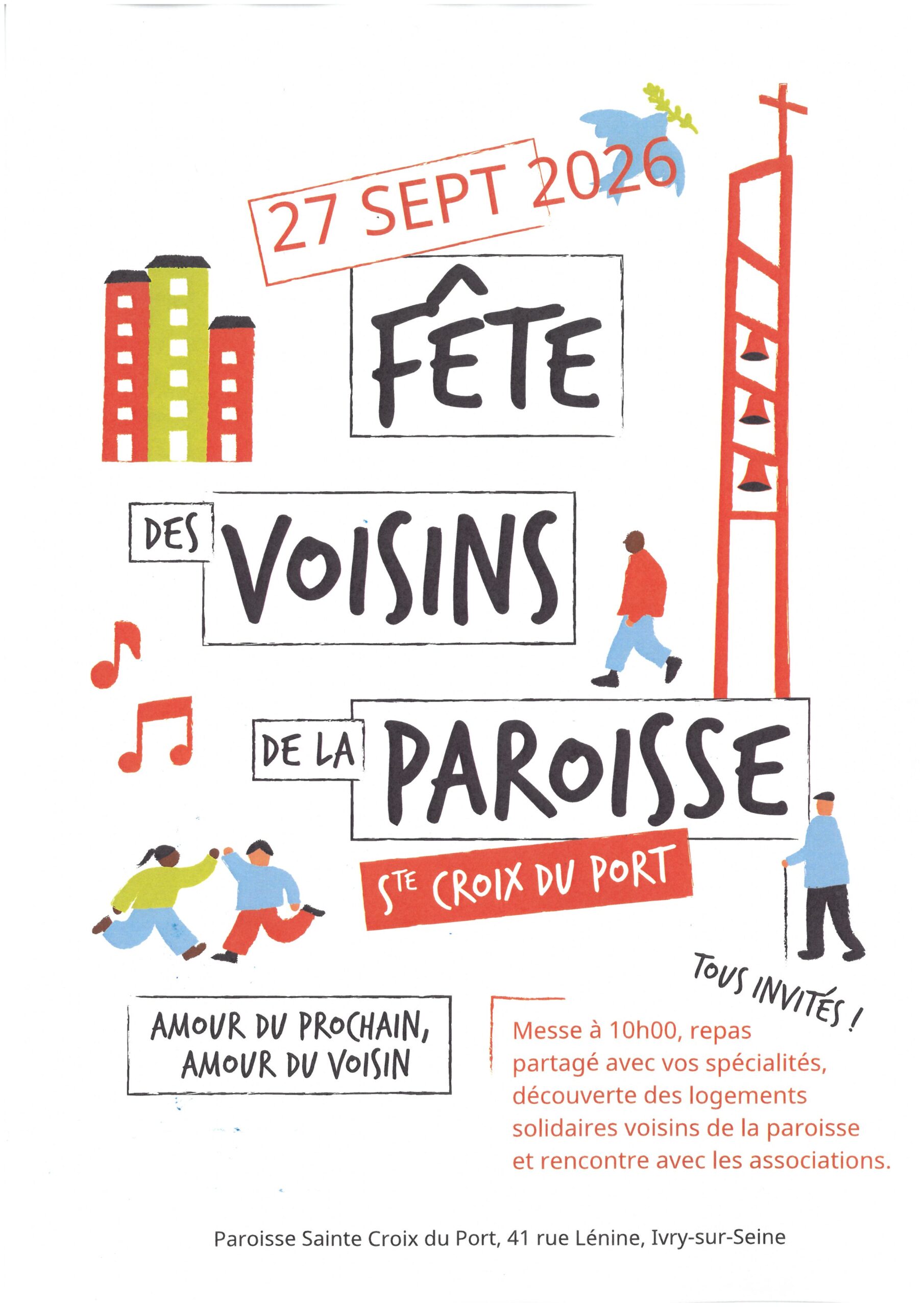 Dimanche 27 septembre 2026                  – Fête des voisins de la paroisse Sainte Croix d&rsquo;Ivry Port